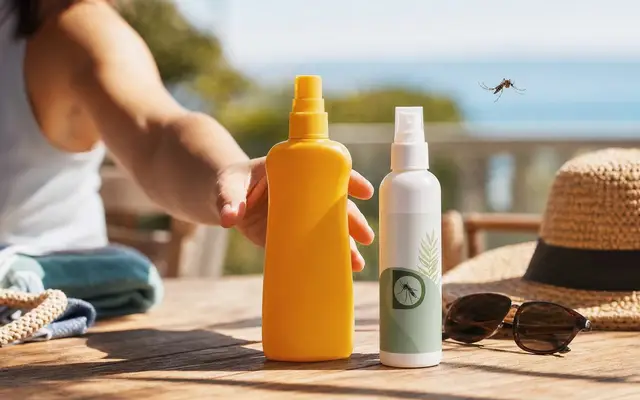 Application de crème solaire sur l'épaule avant une sortie au soleil en été